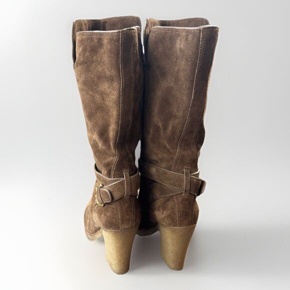Prada Brown Suede Heeled Boots Size 7 Italy - Picture 2 of 10